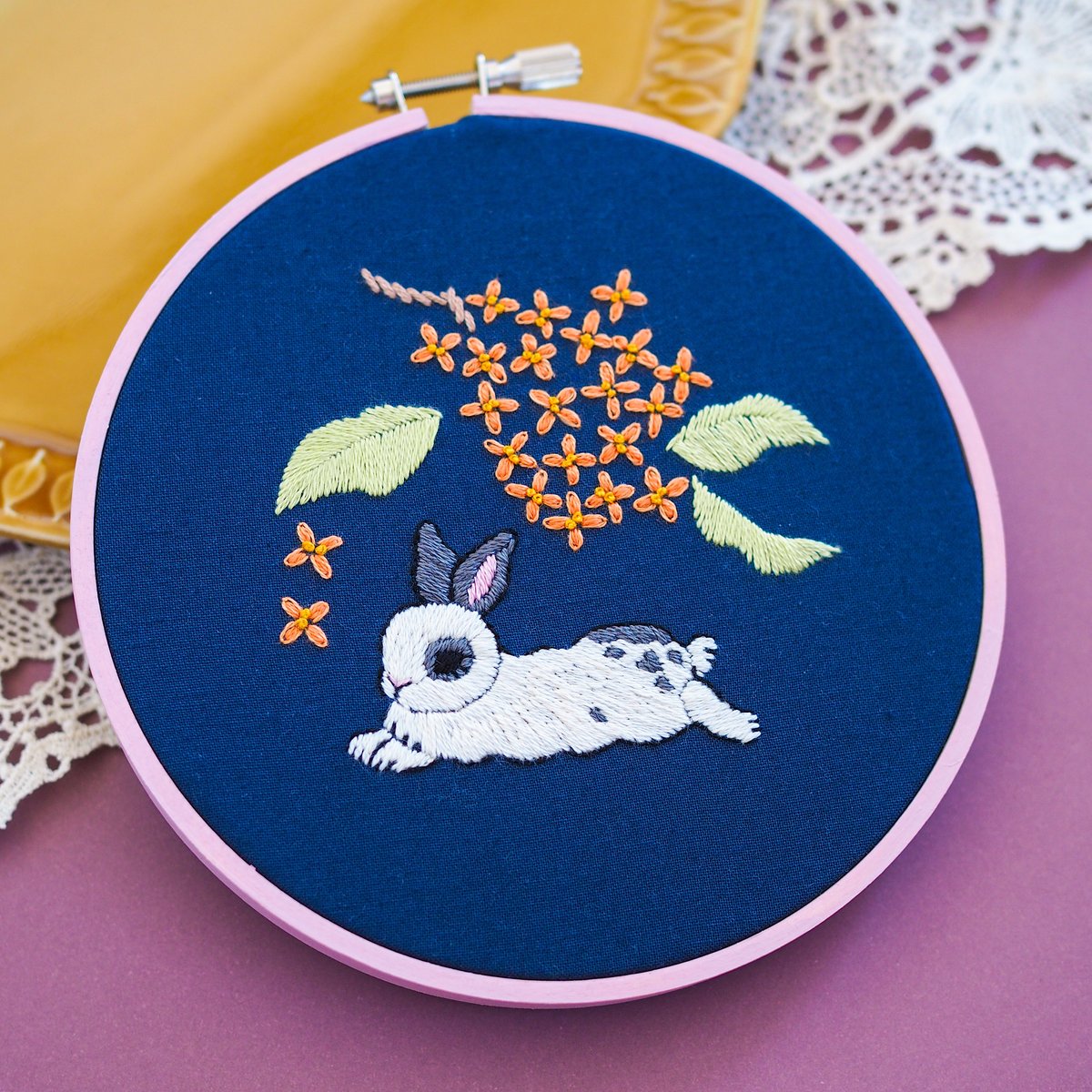 刺繍原画『金木犀とうさぎ』 | spica-pika