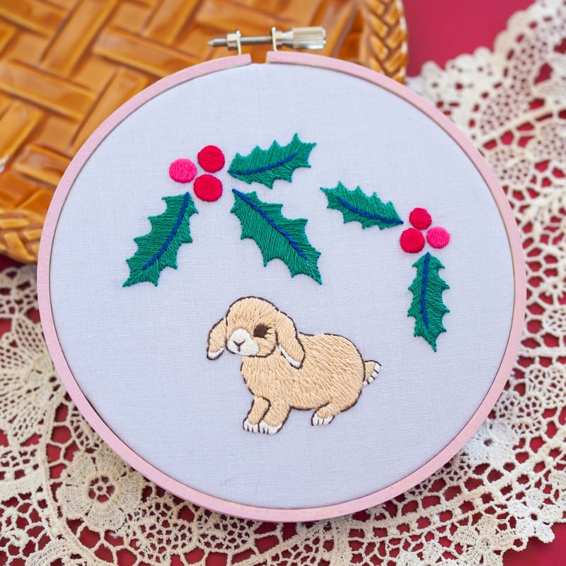 刺繍原画『ヒイラギとうさぎ』 | spica-pika