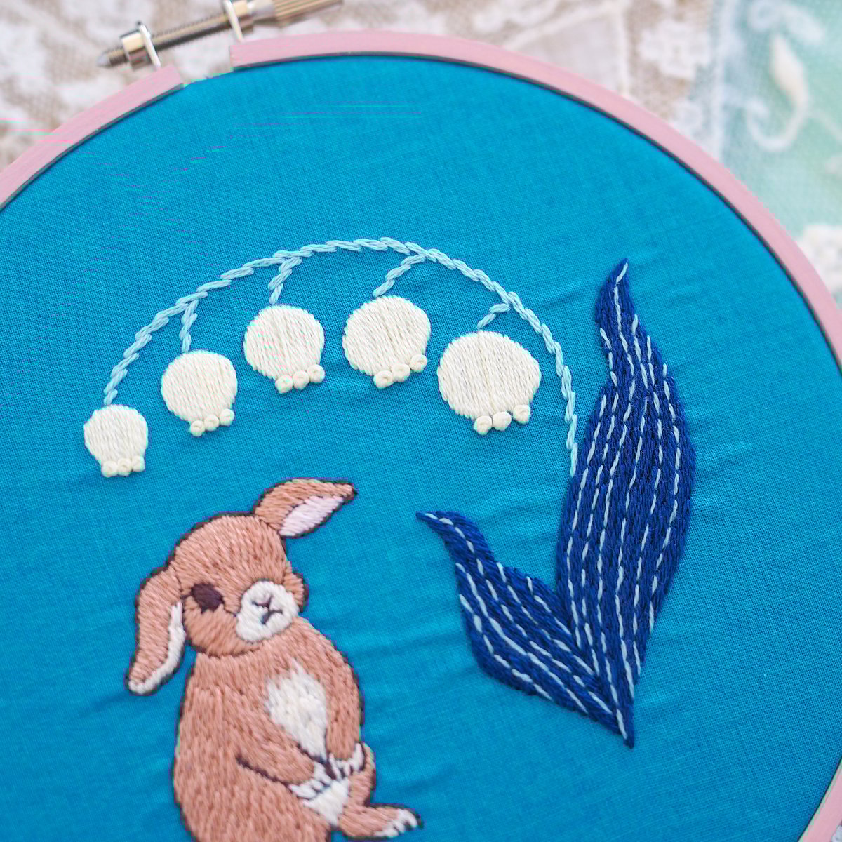 刺繍原画『スズランとうさぎ』 | spica-pika