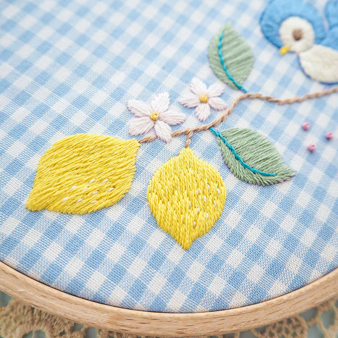 PDF刺繍図案「レモンと歌う、青い小鳥」 | spica-pika
