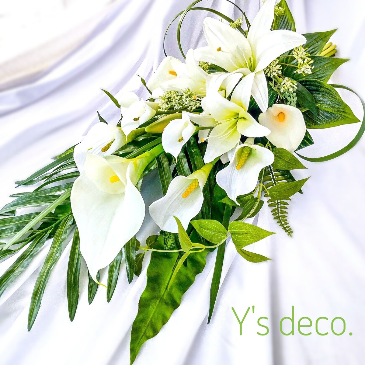 ウェディングブーケ　造花 高級造花ウェディングブーケ/生花に見える 造花 ウェディングブーケ 白