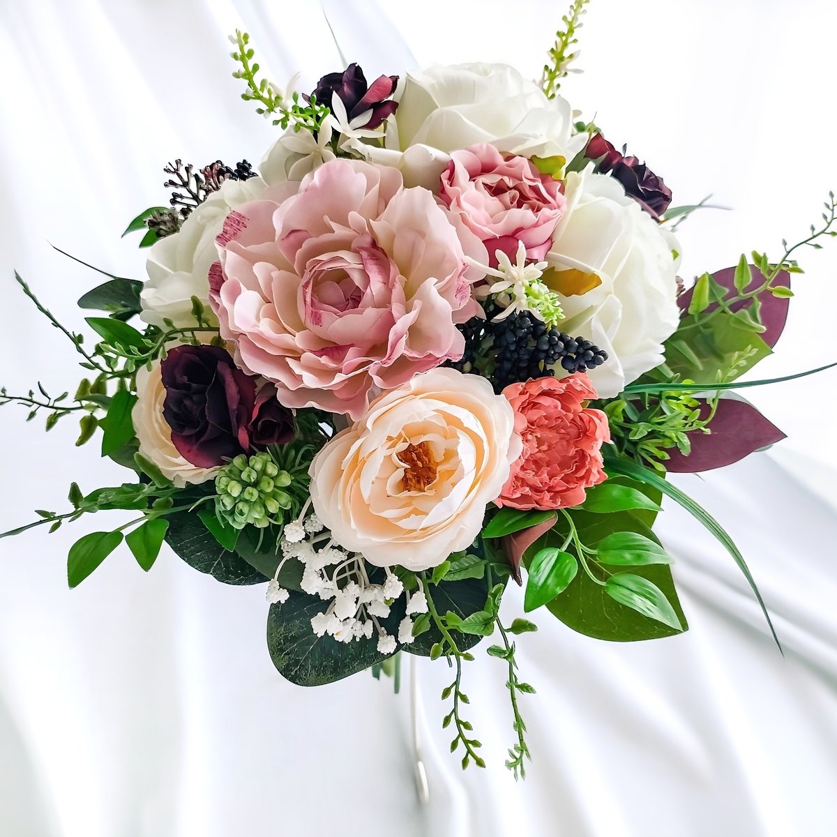 生花に見える】白 モーブピンク系 バーガンディ 薔薇 ミックスローズ