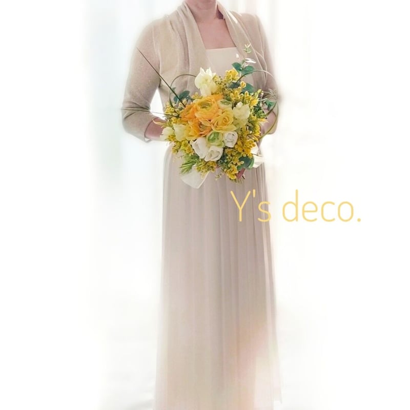 高級造花 ウェディングブーケ/ミモザ チューリップ ラナンキュラス 春