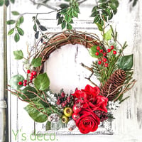 【Call for winter 】天然素材ミックス 高級造花 クリスマスリース