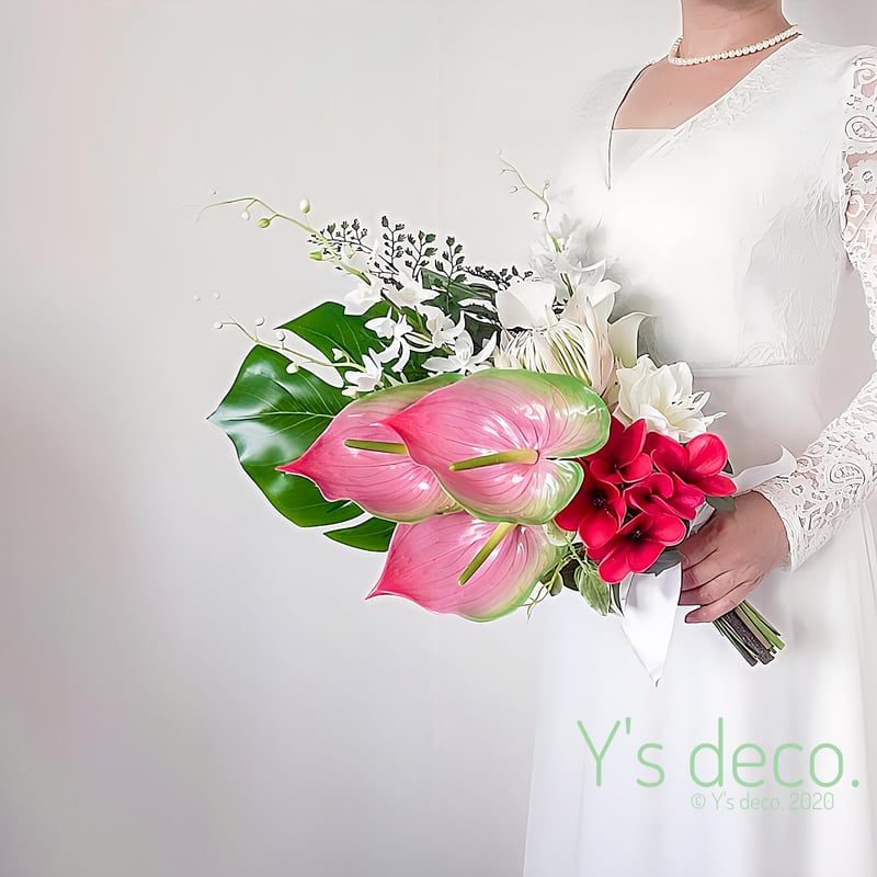 高級造花 ウェディングブーケ/ カラー プルメリア ウェディングブーケ
