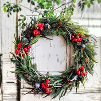 【生花に見える】特大 ホテル仕様 クリスマスリース アーティフィシャルフラワー 造花 ユーカリ マツ 木の実 冬 リース