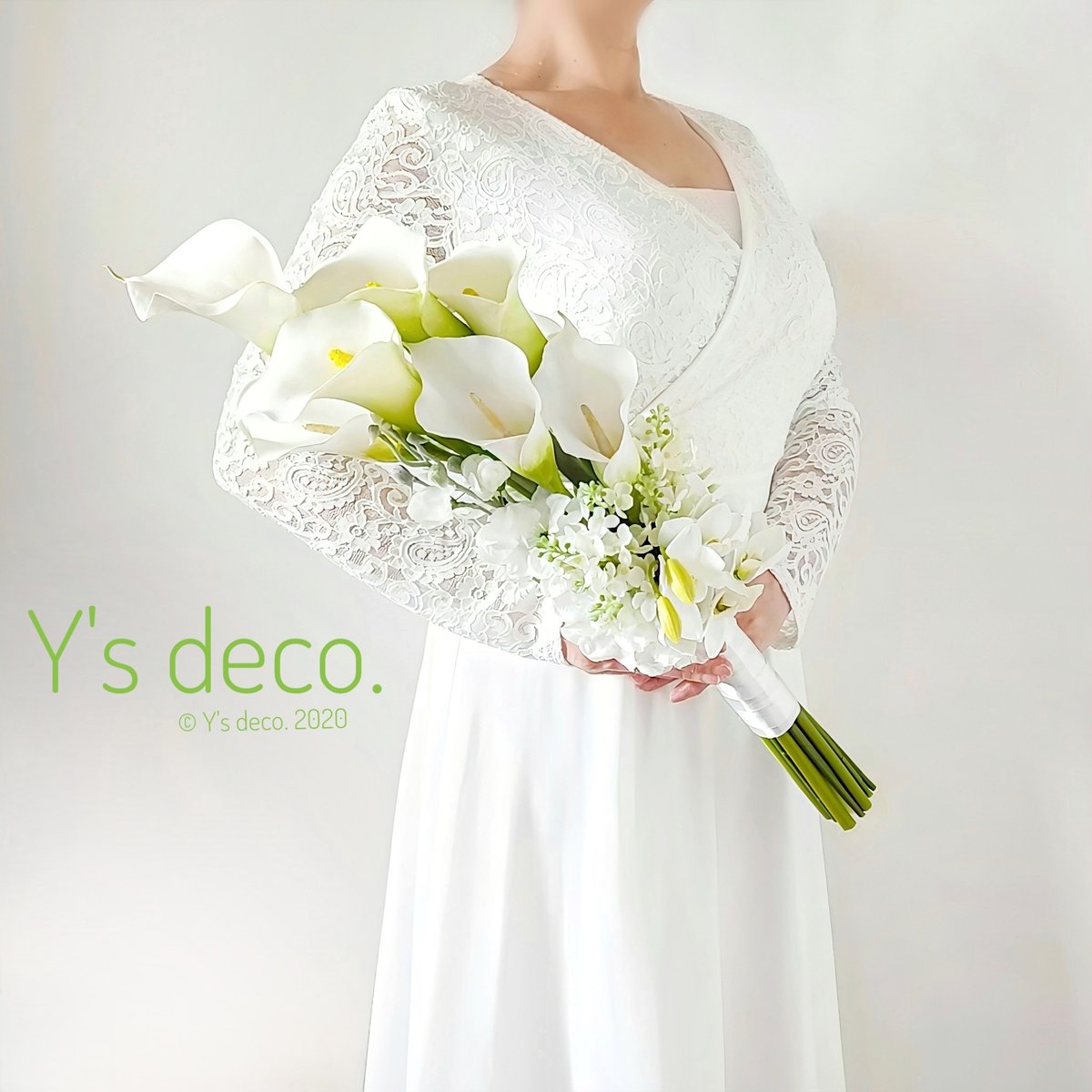 高級胡蝶蘭ホワイトブーケF25造花ブーケウェディングブーケ