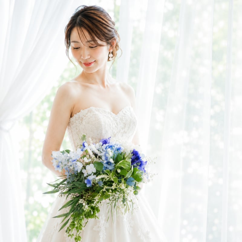 造花 ウェディングブーケ/青 紫陽花 ローズ バラ サムシングブルー
