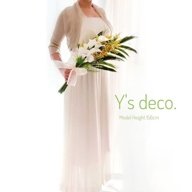 造花 ミモザ カラーのウェディングブーケ/生花に見える 高級造花