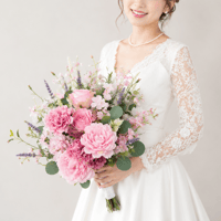 【生花に見える/】桜 ピオニー ローズ ピンクの ウェディングブーケ 高級造花  ダリア さくら ウェディングブーケ クラッチブーケ ブートニア付き 前撮りに人気 ナチュラルブーケ