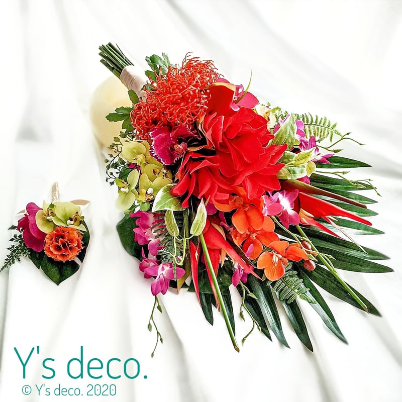 高級造花 ウェディングブーケ/赤 南国 リゾート ウェディングブーケ