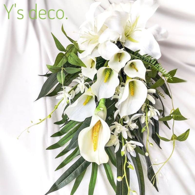 造花ウェディングブーケ/白 カラーカサブランカ クラッチブーケ