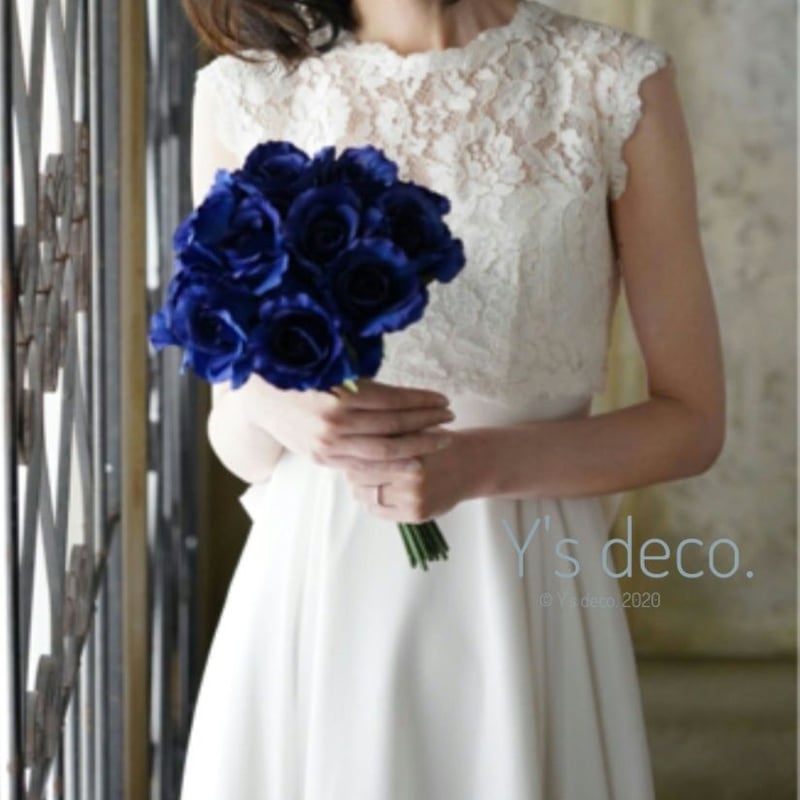高級造花 ウェディングブーケ/ ブルー ローズ ラウンドブーケ 造花