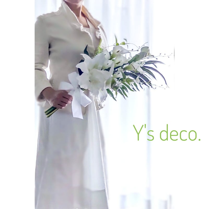 造花ウェディングブーケ/白 カラーカサブランカ クラッチブーケ