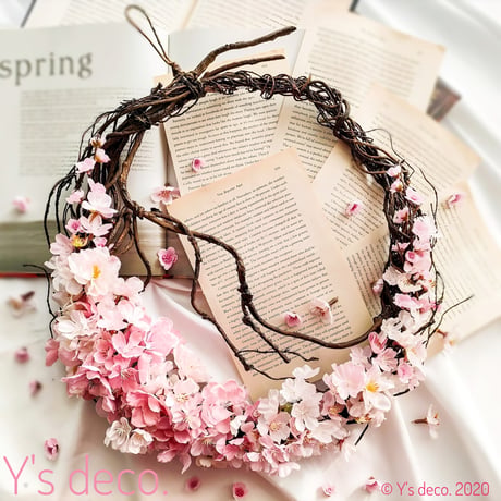 【ひらひらと、桜。】桜のリース 生花に見えるアートフラワー  オールハンドメイド オーダーメイド さくら
