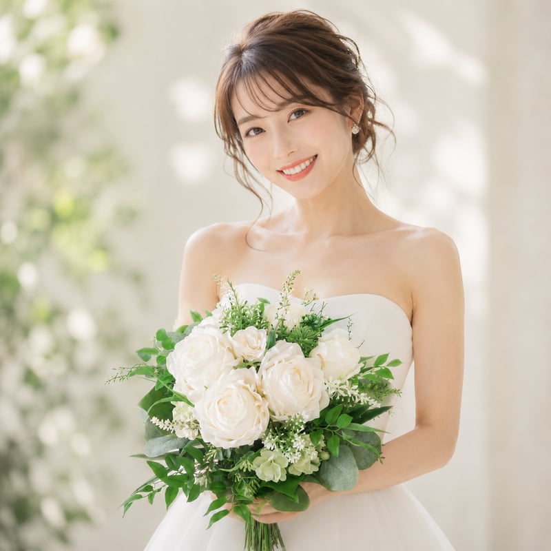 生花に見える】白 薔薇 グリーン ウェディングブーケ 造花ブーケ