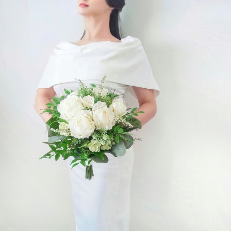 生花に見える】白 薔薇 グリーン ウェディングブーケ 造花ブーケ 