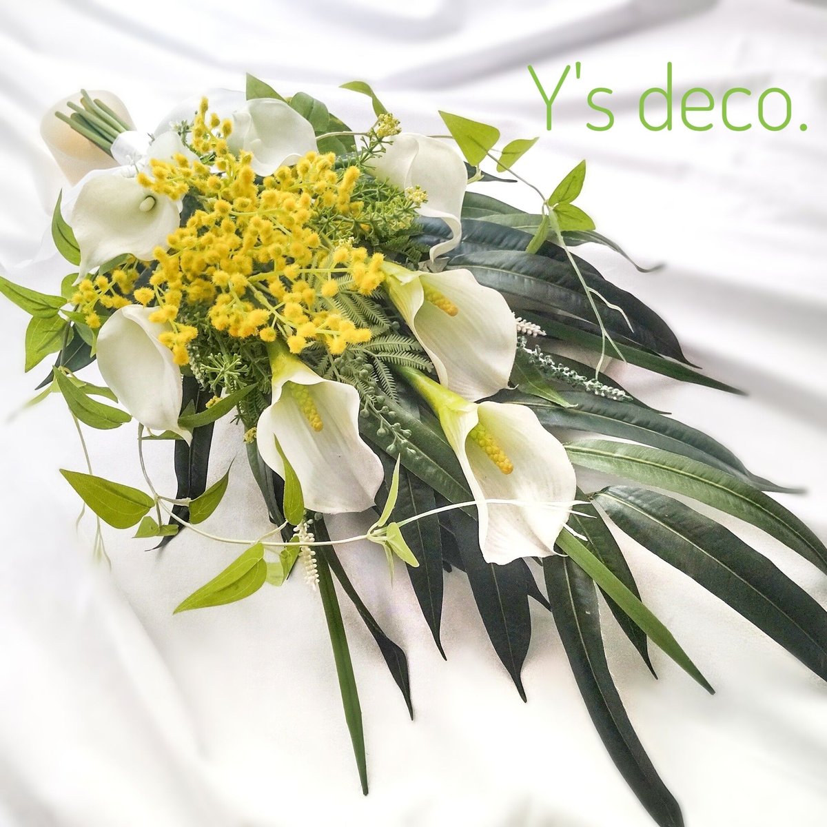 ミモザのウェディングブーケ 造花/ ミモザ カラー ウェディングブーケ