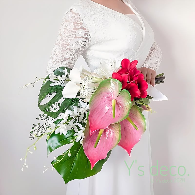 高級造花 ウェディングブーケ/ カラー プルメリア ウェディングブーケ