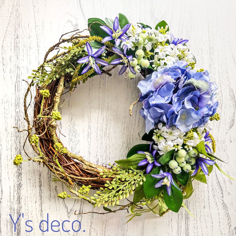 夏の足音】アジサイ 造花 リース | Y's deco.