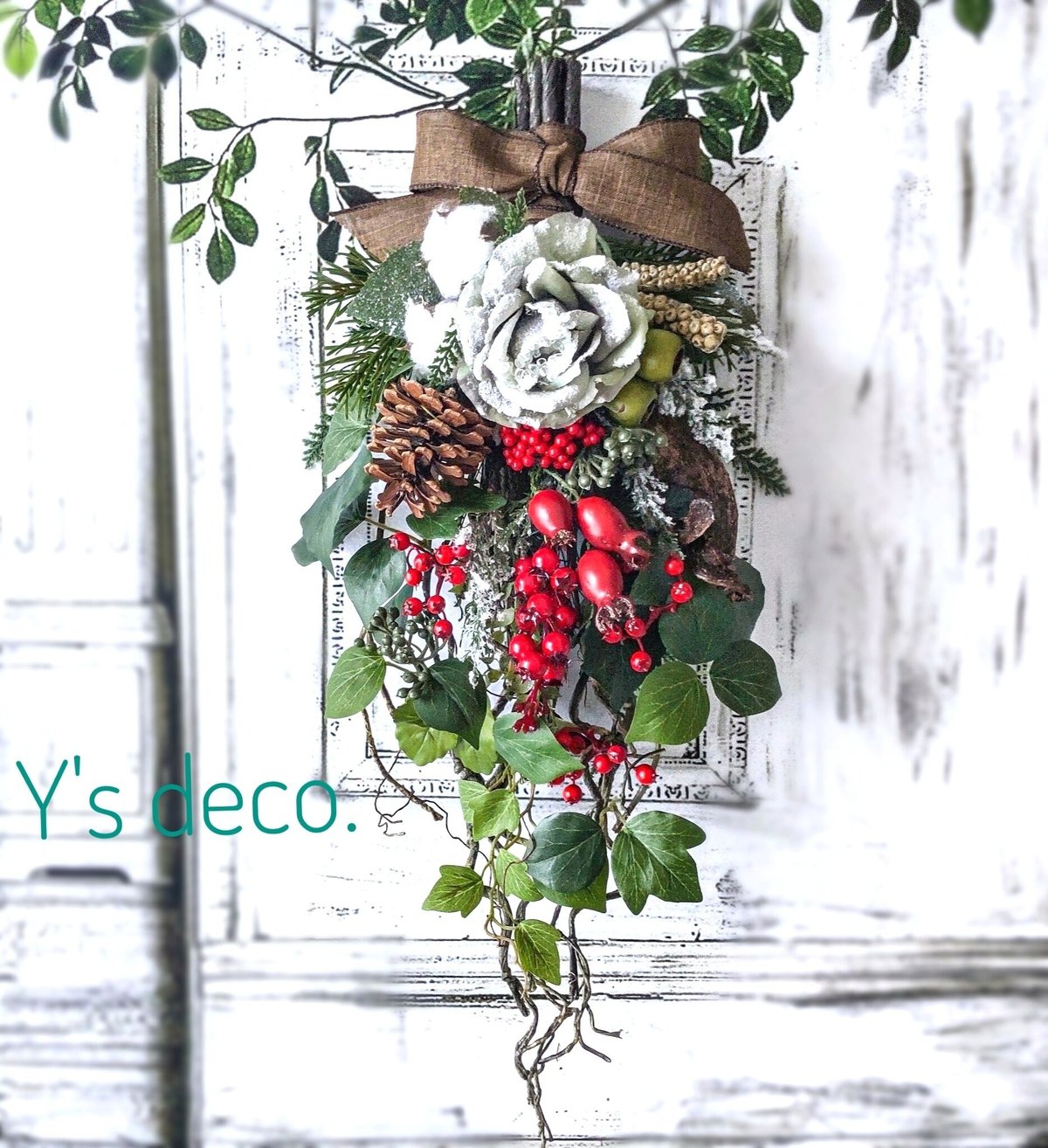 Snow white】本物に見える・クリスマス スワッグ | Y's deco.