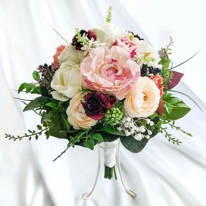 生花に見える】白 モーブピンク系 バーガンディ 薔薇 ミックスローズ