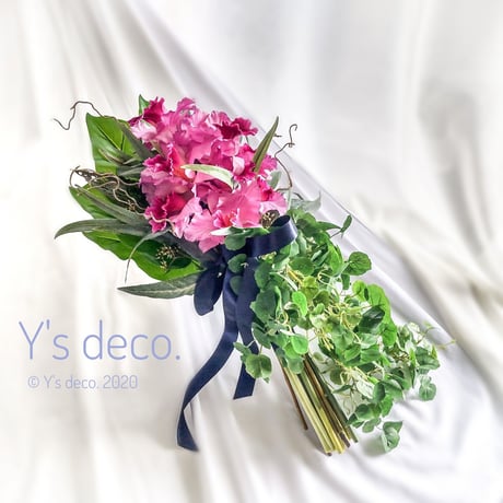 【オーダーメイド】2way 生花に見える 高級造花 カトレア ウェディングブーケ ブートニア
