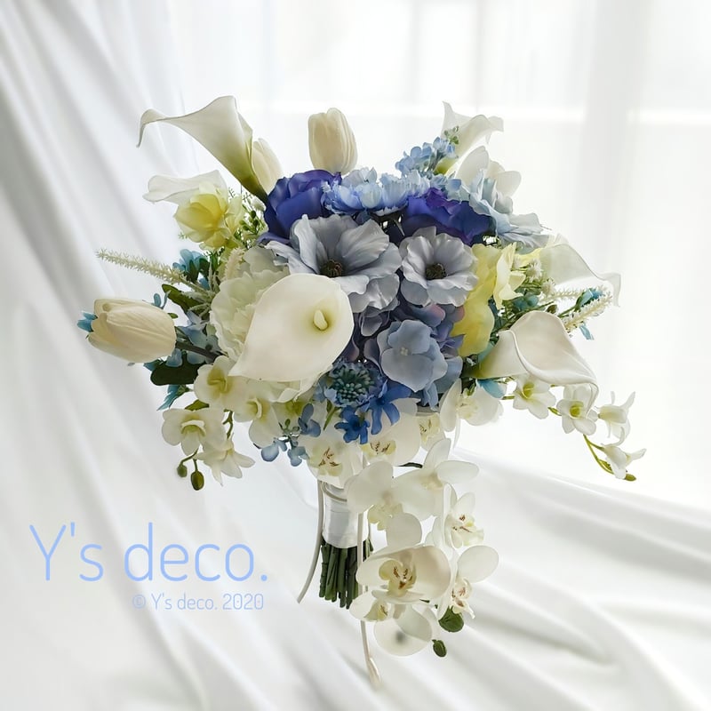 高級造花ウェディングブーケ/カラー 胡蝶蘭 アネモネのサムシング