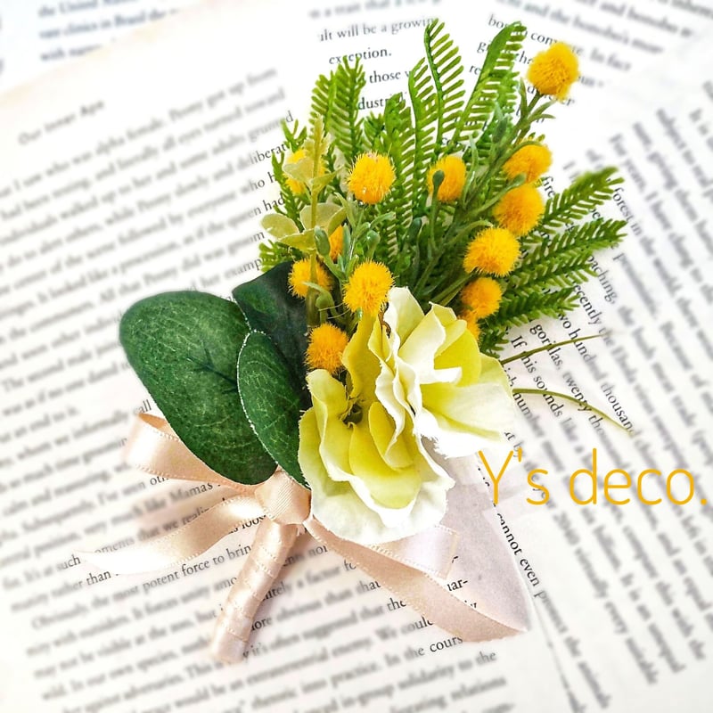 高級造花 ウェディングブーケ/ミモザ チューリップ パステル イエロー