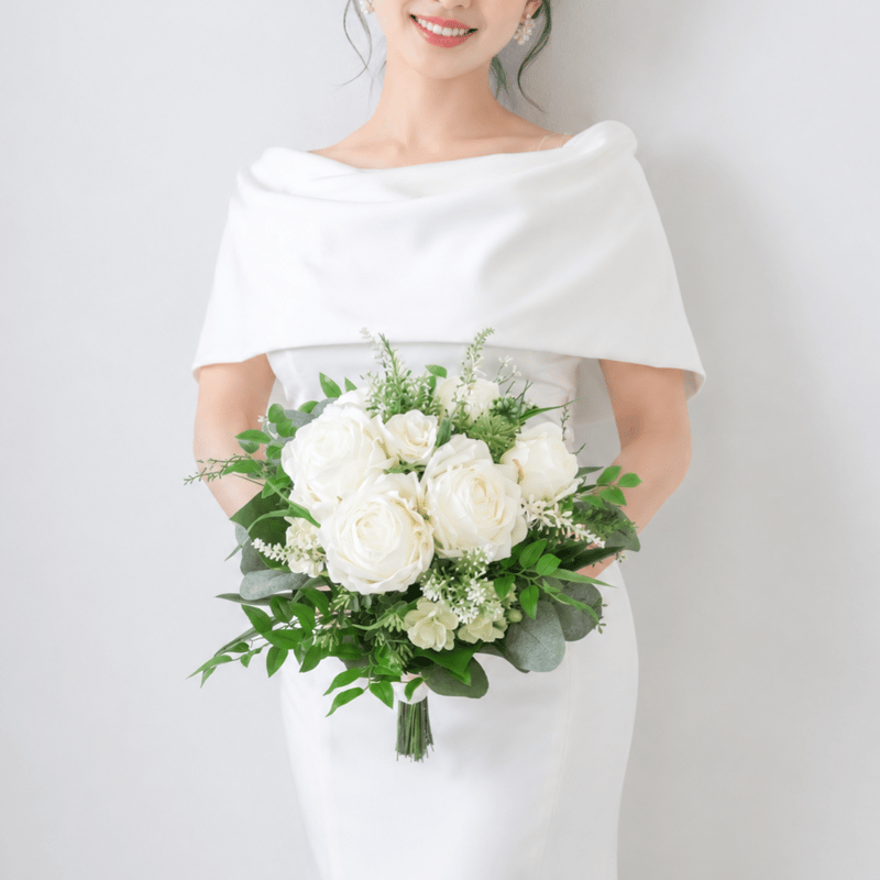 生花に見える】白 薔薇 グリーン ウェディングブーケ 造花ブーケ