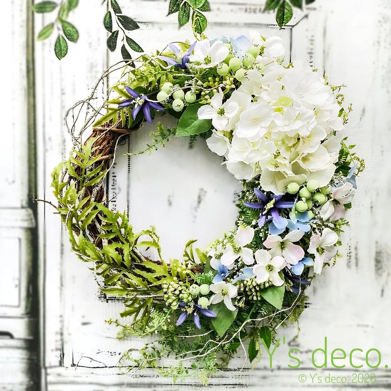Flora's secret garden】夏 紫陽花のリース 生花に見える 高級造花 |