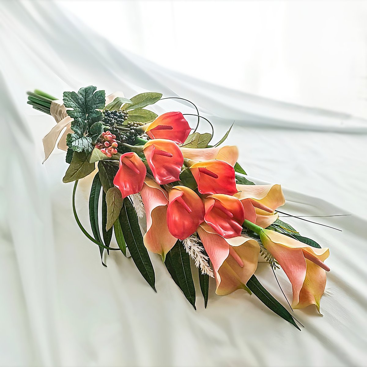 No.2165 ウェディングブーケ 造花ブーケ 前撮り 結婚式 オレンジ