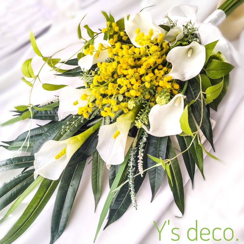 ミモザのウェディングブーケ 造花/ ミモザ カラー ウェディングブーケ  