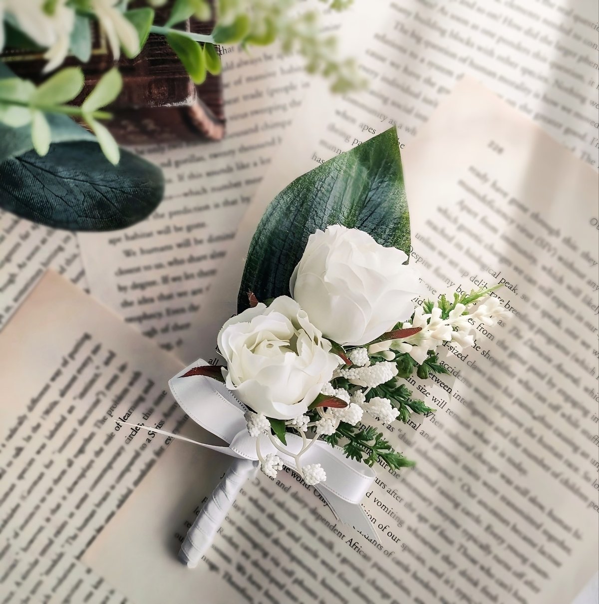 高級ホワイトローズフラワーブーケ W029 造花ブーケウェディングブーケ