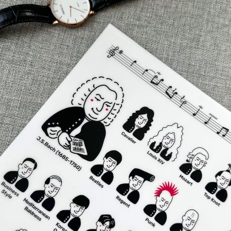 【バッハの30ヘアスタイル】クリアファイル｜音楽雑貨