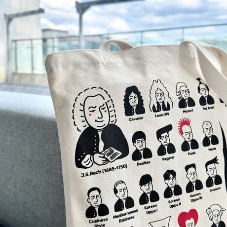 音楽トートバッグ-バッハの30ヘアスタイル｜音楽雑貨
