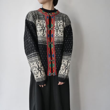 folklore Tyrolean design knit cardigan/ladies'