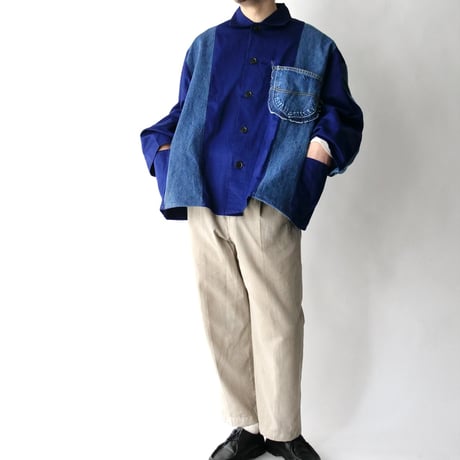 HIBIWA×Ichiryu made Euro work jacket+ denim docking jacket/unisex