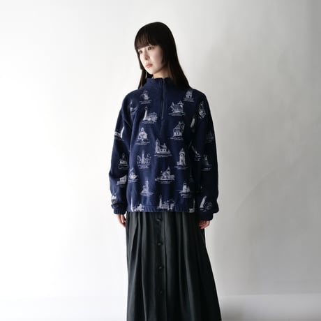 made in USA lighthouse pattern half zip up tops/unisex