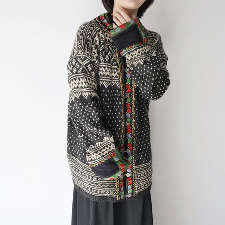 birds eye+nordic+folklore pattern knit cardigan/unisex