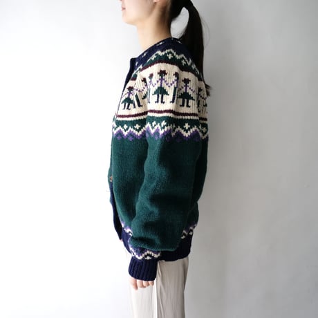 made in Bolivia lam wool knit cardigan/unisex