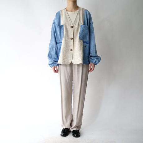 【Original Remake】cotton vest×soft denim shirt docking jacket/unisex