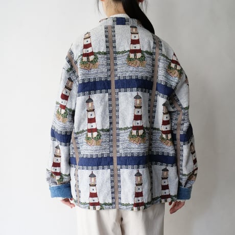 "reversible " Indian cotton lighthouse pattern⇆Indigo jacket/unisex
