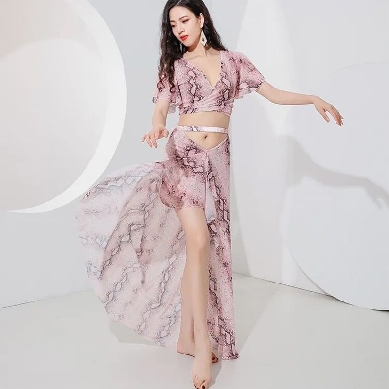 ベリーダンスセクシーなダンスコスチュームガーゼプリントベリーダンス