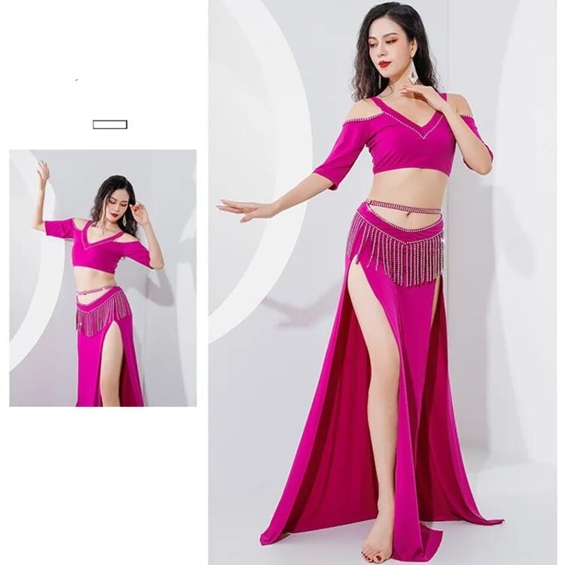 ベリーダンス衣装 Vネック 半袖 オリエンタルダンサー パフォーマンス