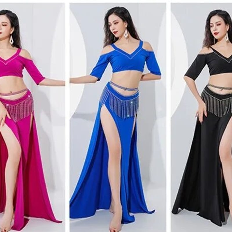 ベリーダンス衣装 Vネック 半袖 オリエンタルダンサー パフォーマンス