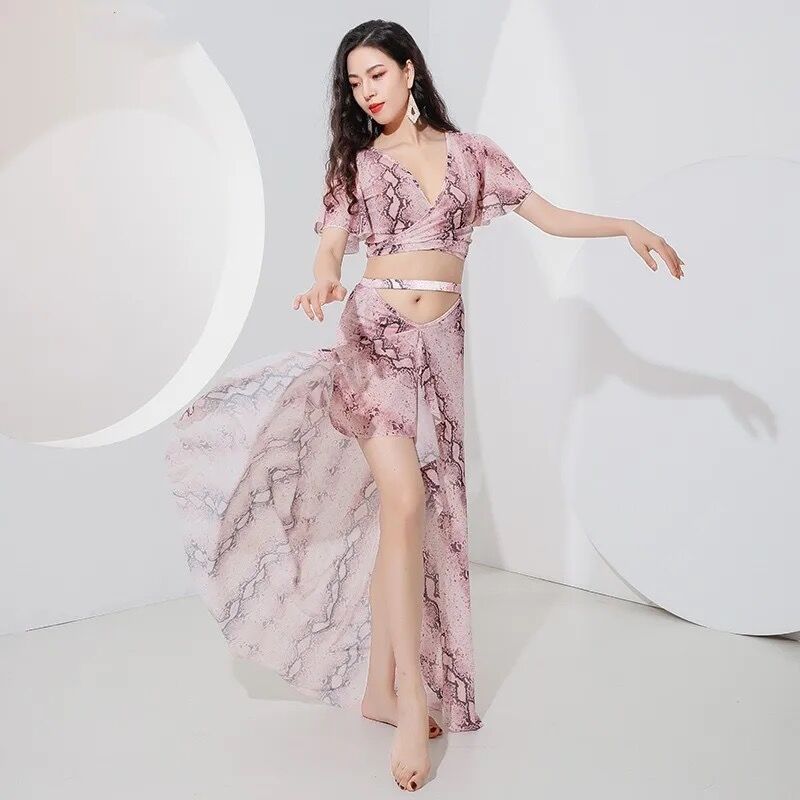 ベリーダンスセクシーなダンスコスチュームガーゼプリントベリーダンス