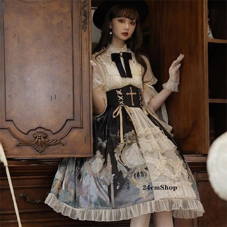 ゴシックレースアップ十字ロリータドレスセット opf143