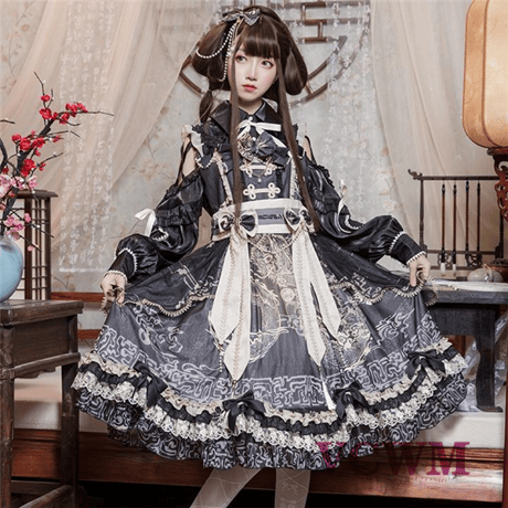 クロスショルダー ウエストマークリボンドレス 1044