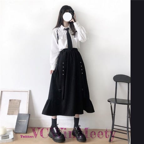 SetUp ネクタイ付き シャツ+ロングスカート2点セット 496